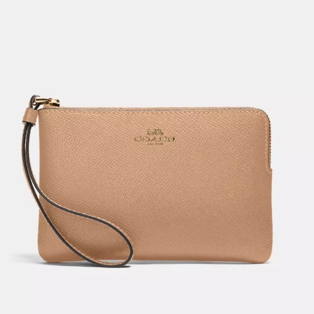 Coach Taupe Corner Zip Wallet Wristlet